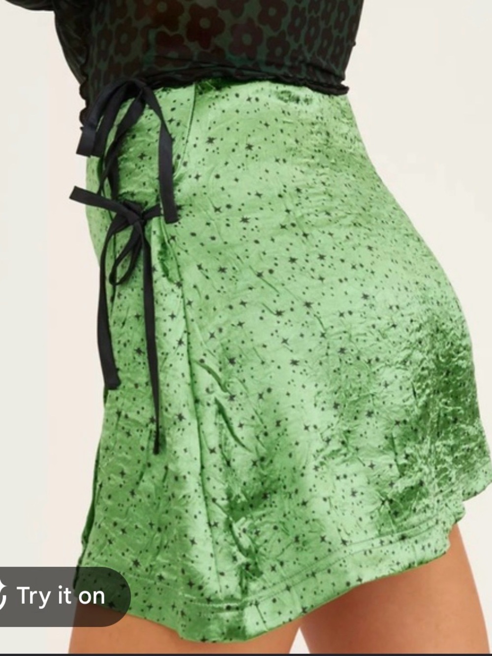 Urban Outfitters Green Velvet Star-Print Tie Mini Skirt